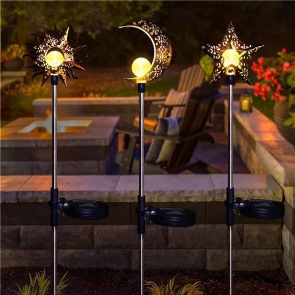 Solar Lights Outdoor Garden Decorations Sun Moon Star Stake Light Decorative - Picture 6 of 6